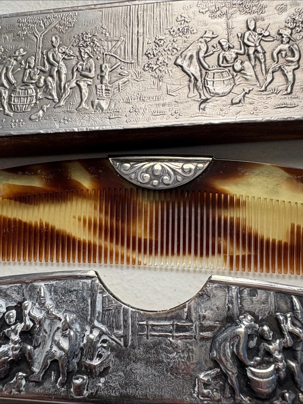 Sterling Silver Cover and Comb in Brown Tortoiseshell Pattern